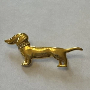 Dackel Brosche Anstecknadel Strass Halsband Weiner Hund goldfarben - Bild 1 von 4