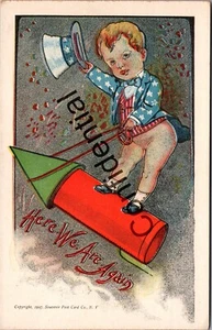 1907 Patriotic Embossed Uncle Sam Riding A Rocket Or Fireworks 4th Of July Q287 - Picture 1 of 3