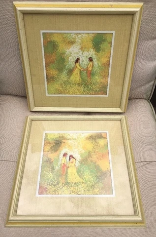 Vintage 70's hippie boho Love Turner Wall Art Framed Pair Boys and Girls 2440 Cover