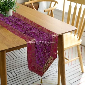 Copritavolo da sposa corridore indiano 6 piedi floreale ricamato broccato broccato - Foto 1 di 7