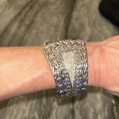 JOHN HARDY Sterling Silver 1 3/4" Natural Wide Diamond Cuff Bracelet 6 1/4" - Image 1 of 4