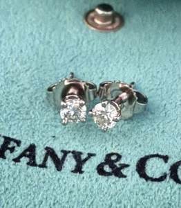 Tiffany & Co. Diamond Solitaire Stud Platinum 950 Earrings Pair .28ctw - Picture 1 of 16