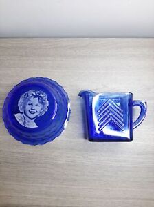 Cobalt blue Shirley Temple bowl and pitcher 