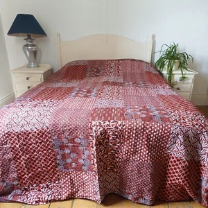 Kingsize braun Patchwork Bettwäsche Kantha Stich Quilt Baumwolle Überwurf 21/3 - Bild 1 von 11