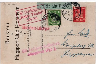 DR Flugpost Segelflugzeug Roter Teufel Büchelberg-Lehningen & Königsberg 1924 - Bild 1 von 2