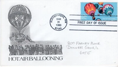 USPS First Day Cover #2033 – 1983 20c Balloons Hot Air Ballooning ST3029 - Image 1 of 2