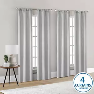 Blackout Curtain Panels Set of 4 Polyester Privacy Window Curtains Rod Pocket - Picture 1 of 5
