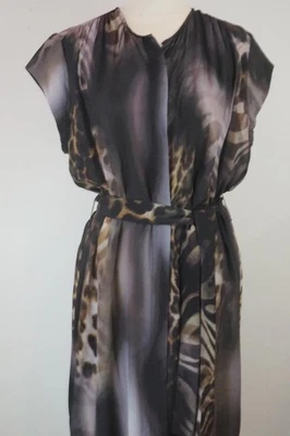 Mela Purdie Zulu Print Silk SS Soft Dress Size 8 or XS Midi Length Splits TV775 - Image 1 of 4