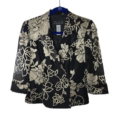 Alex Evenings Black and Matte Gold Floral Formal Blazer Size Small - Image 1 of 4