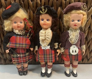 3 muñecas escocesas escocesas de plástico duro del Reino Unido de 6" con ojos dormidos de colección - Imagen 1 de 9