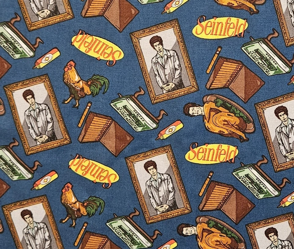 Tela Seinfeld Kramer 43" x 57" imágenes icónicas camelot años 90 100% algodón azul Foto 1 de 4
