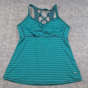 prAna Tank Top Womens Small Green Striped Criss Cross Back Yoga Athletic - Picture 1 of 8