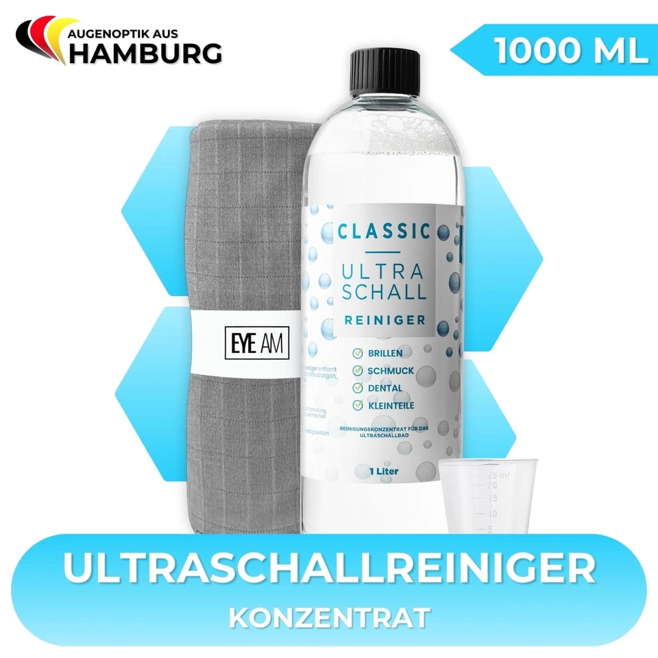 EyeAm Ultraschallreiniger Konzentrat 1000ml | Brillenreinigung | Mikrofasertuch