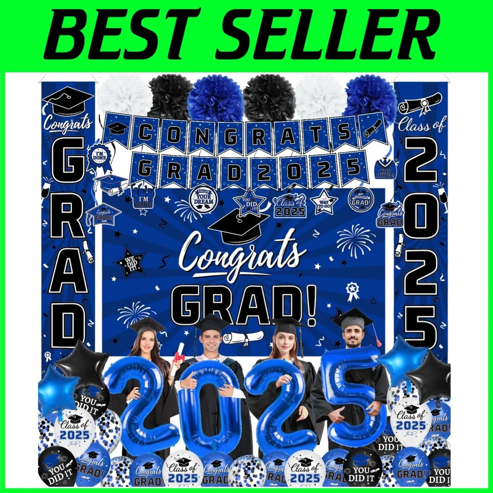 2025 Graduation Decorations Set - Complete Blue Themed Celebration Essentials - Image 1 of 4