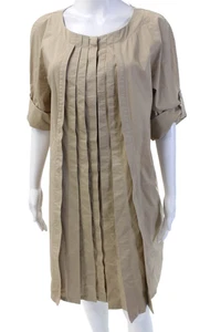 Brooks Brothers Women Shift Shirt Dress Beige Square Neck 3/4 Sleeve Size 16 - Picture 1 of 6