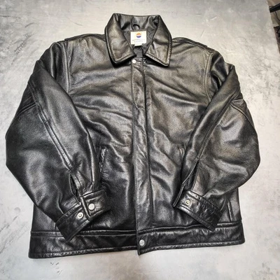 Chaqueta Pepsi Para Hombre Grande Negra Cuero Genuino Bombardero Acolchada Forrada Frente a Presión Foto 1 de 4