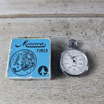 Raro Cronómetro Minerva Hecho en Suiza Vintage Tono Plateado con Caja *Funciona Foto 1 de 4