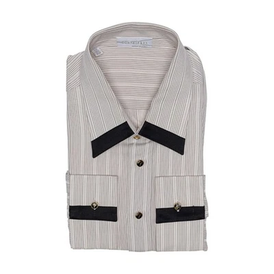 1400$ LUXURY GERLIN Shirt Ivory Striped 100% Silk Crèpe 16 - 41 2P BIJAN - Image 1 of 3