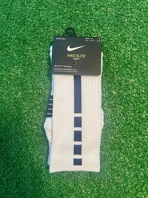 Nike Elite Crew Basketball Sock Small  White  Navy SX7622-101 Women’s 4-6 - Image 1 of 3