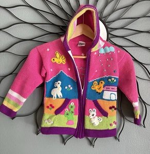 Girls  Embroidered Cardigan Made In Peru pink  embroidered size 8 - Picture 1 of 8