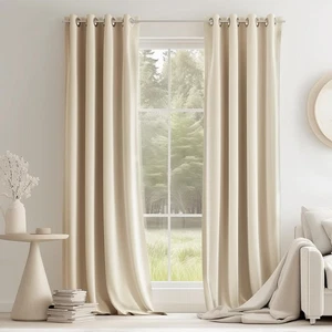 Cortinas oscuras de terciopelo beige 84 pulgadas de largo, cortinas con ojal oscurecimiento de habitación... - Imagen 1 de 9