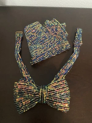 Pajarita y pañuelo de bolsillo multicolor con lentejuelas Foto 1 de 4