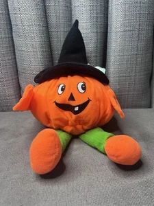 Vtg Jerry Elsner Jack O Lantern Pumpkin Plush Halloween Stuffed Toy Smile Face - Picture 1 of 12
