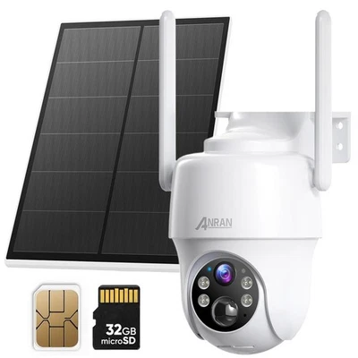 Cámara de seguridad exterior ANRAN 4G LTE 3MP sin batería WiFi alimentación solar panorámica/inclinable Foto 1 de 4