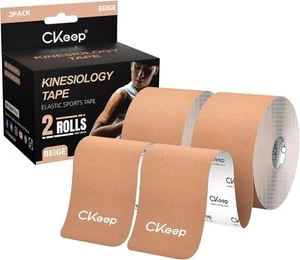 Cinta de Kinesiología CKeep Sin Cortar (2 Rollos), Algodón Original Elástico Premium Beige - Imagen 1 de 6