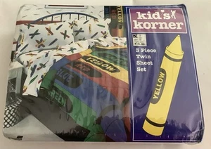 Kid’s Konner VTG 1996 Crayon Pattern Twin Bed Sheet Set RARE NIP (164ia) - Picture 1 of 5