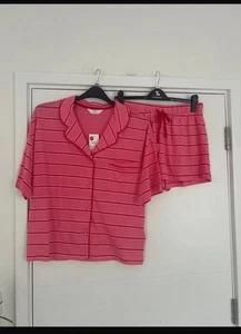 M&S Women’s Boyfriend Shorts Pyjamas Set Medium 12-14 Stripe New - Picture 1 of 7