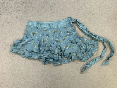 Saia Abercrombie & Fitch Feminina 2 Azul Floral Seda Babado Mini Envoltório Nova Com Etiqueta - Imagem 1 de 4