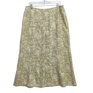 Style & Co Midi Skirt Women's Size 12 Tan Floral Print Linen Neutral Flowy - Picture 1 of 12