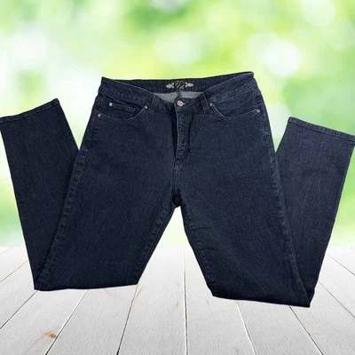 Pantalones de mezclilla MIRACLEBODY para mujer 16 lavado oscuro cónico elástico adelgazante control abdominal Foto 1 de 4