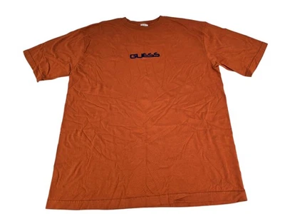 Vintage 90's Made In USA Guess Embroidered Logo Orange T-Shirt Men XL Hip-hop - Image 1 of 4