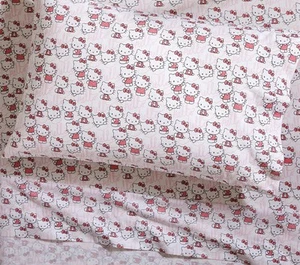 POTTERY BARN TEEN KIDS HELLO KITTY ORGANIC Queen SIZE 4 PIECE SHEET SET - Picture 1 of 2