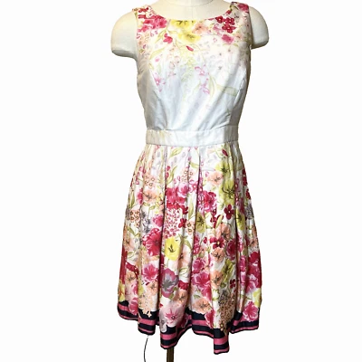 VESTIDO SIN MANGAS MAX & CLEO Fit & Flare TALLA 4 FLORAL Hasta la rodilla Aline Primavera Pascua Foto 1 de 4