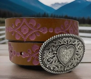 Justin HOPE HEART Top Grain Leather Belt Size 24 NWT List $40 C30221 - Picture 1 of 3