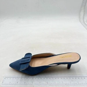 Women's Mule Slippers ,Slingback Buckle Pumps Pointed Toe Kitten Heels Shoe Blue - Picture 1 of 7