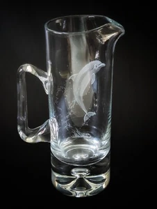 Anne Dybka 1986 Hand Engraved Dolphin Hand Blown Glass Jug Engraving Vintage - Picture 1 of 9