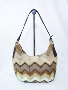 BRAUN & HELLBRAUN CHEVRON GEWEBTE SCHULTERTASCHE MIT WILDLEDERRIEMEN UND BESATZ - Bild 1 von 1