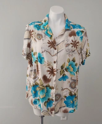 Top Vintage Años 90 Marca Sunset Cove Abotonado Vacaciones Tropical Hawaiano Estampado XL Foto 1 de 4