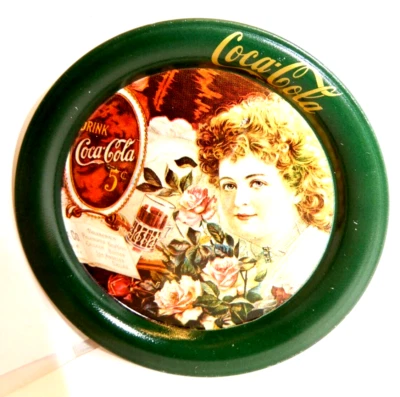 VINTAGE Coke COCA COLA Tin Metal COASTER 1983 Victorian Green CALENDAR GIRL Soda - Image 1 of 4
