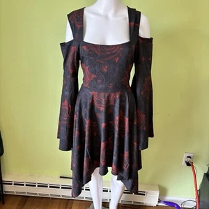 KILLSTAR BLOOD ROSE MINI COLD SHOULDER DRESS SIZE XL GOTH WITCH - Picture 1 of 10