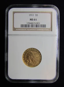 1911 $5 Gold Indian NGC MS61 - Picture 1 of 2