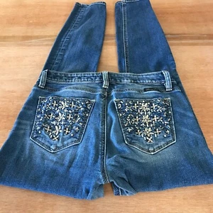 Miss Me Skinny Jeans Damen 27 Blau Mid Rise Blumen Strass Medium Wash - Bild 1 von 15