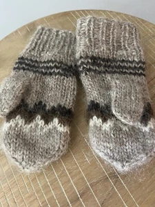 Wool Tan Brown Kids Mittens - Picture 1 of 8