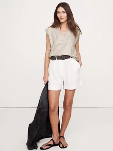 BANANA REPUBLIC Linen V - Neck Top M MEDIUM NAtural Stone NWT #742620 - Picture 1 of 4