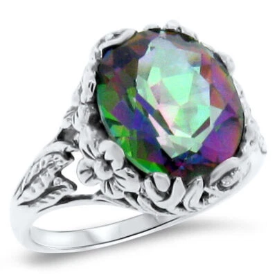 4 Ct RAINBOW MYSTIC QUARTZ ART NOUVEAU STYLE 925 STERLING SILVER RING       277X - Image 1 of 4