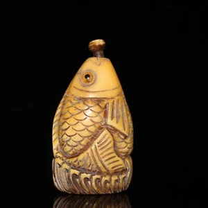 Collect Old Chinese b0ne hand carven fish shape statue snuff bottle decoration - Picture 1 of 9